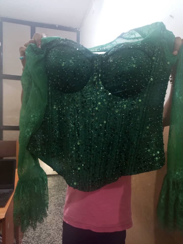 Net on sequence corset top